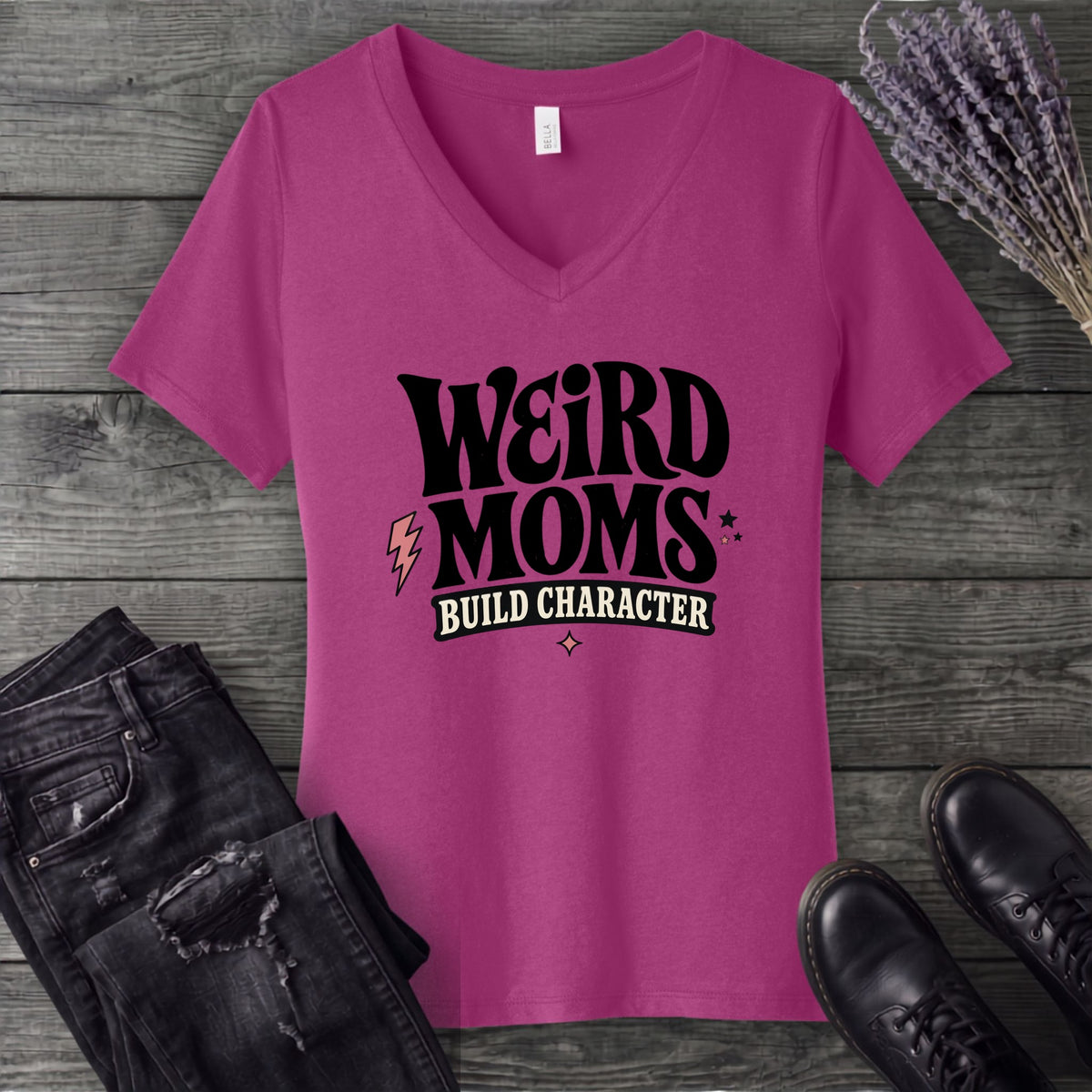Weird Moms Build Character V-Neck T-Shirt
