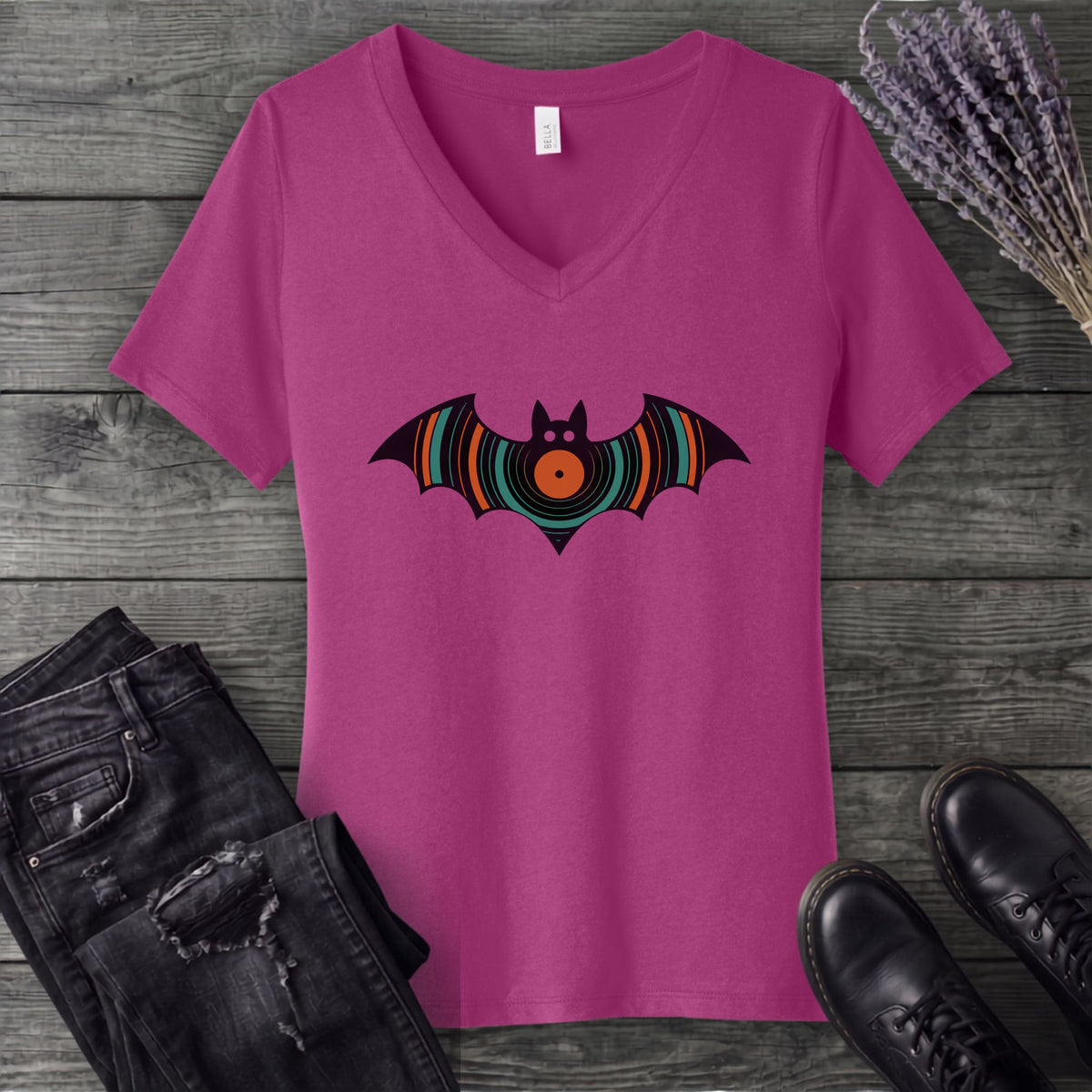 Bat Vinyl V-Neck T-Shirt