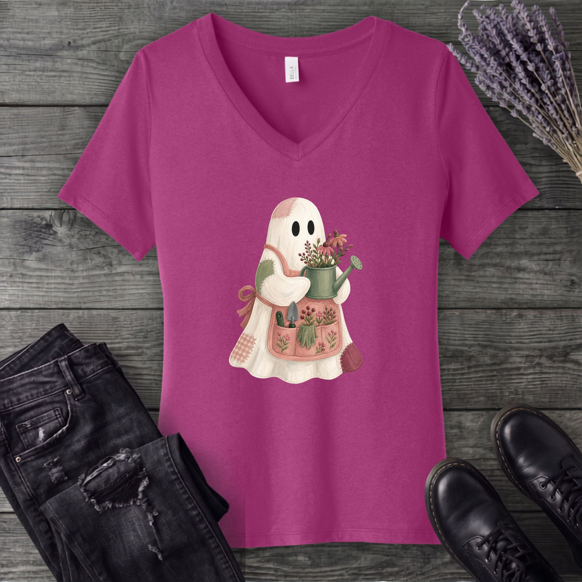 Patchwork Garden Ghost V-Neck T-Shirt