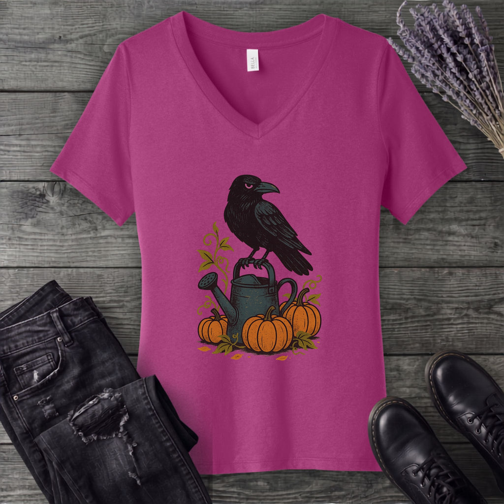Raven Pumpkin Patch V-Neck T-Shirt