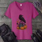 Raven Pumpkin Patch V-Neck T-Shirt