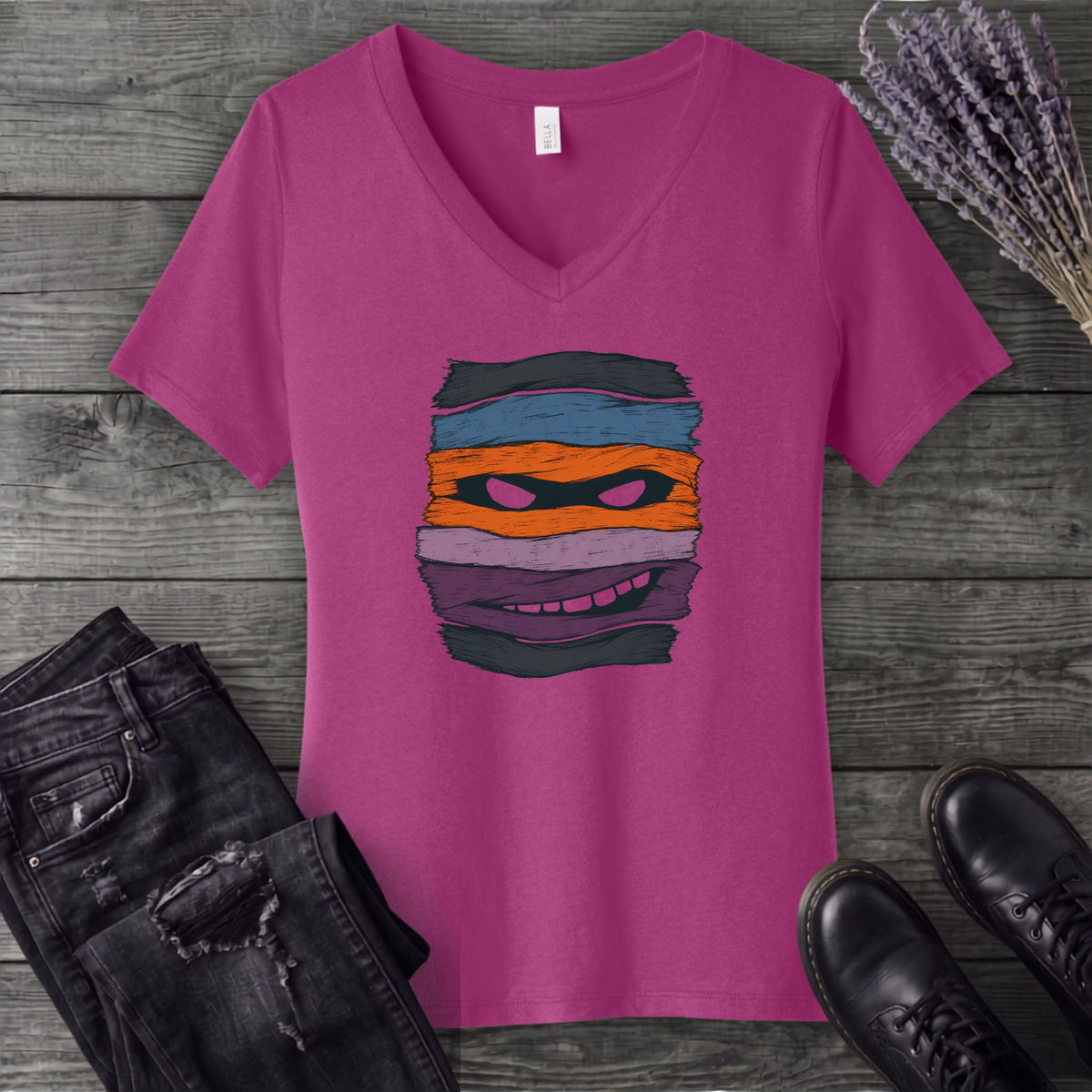 Mummy Stripes V-Neck T-Shirt