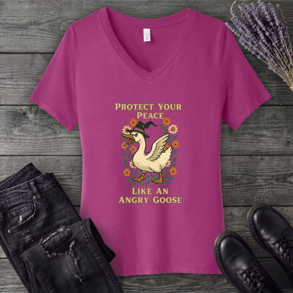 Protect Your Peace Like An Angry Goose V-Neck T-Shirt