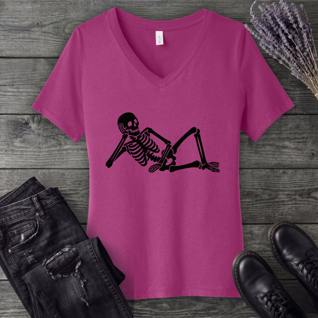 Lounging Skeleton V-Neck T-Shirt