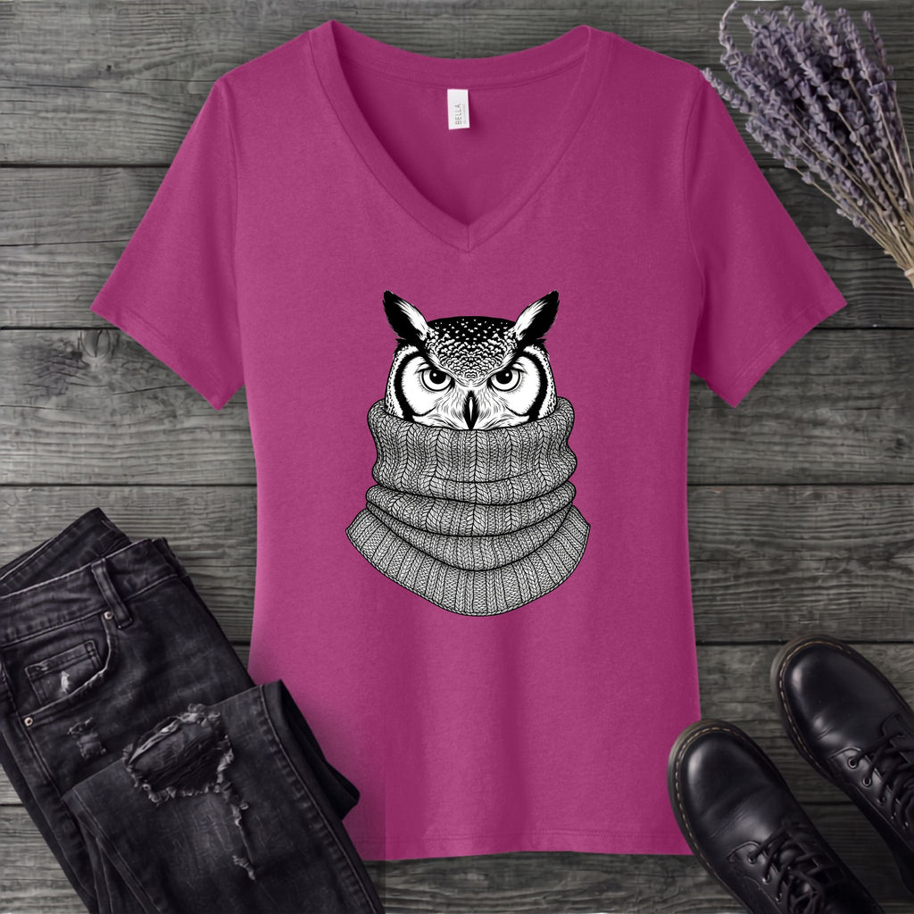 Owl In Cowl V-Neck T-Shirt