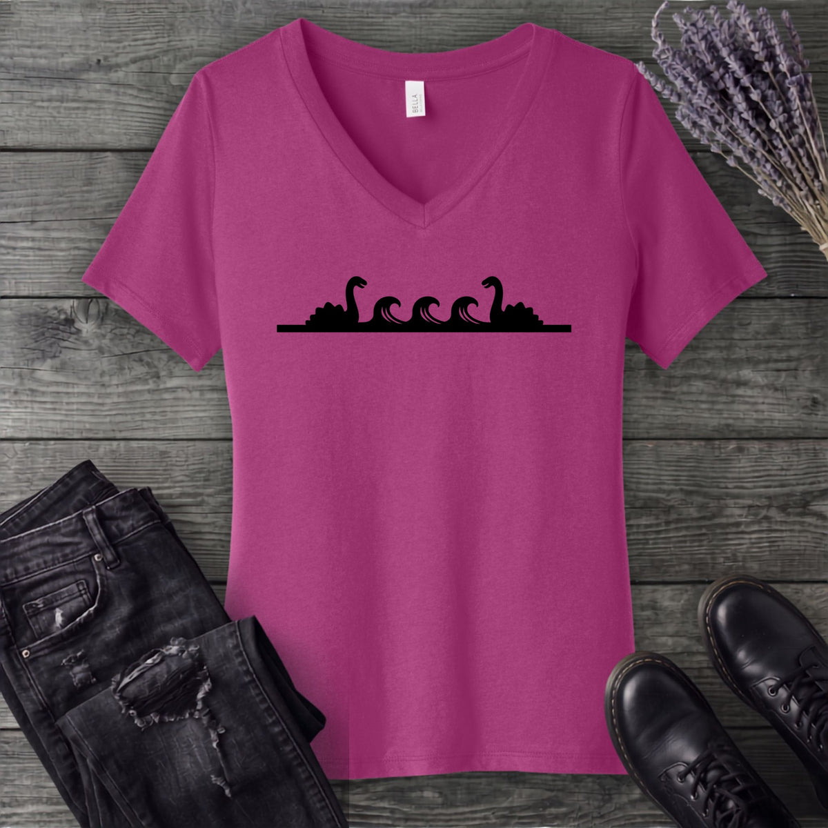 Loch Ness Silhouette Stripe V-Neck T-Shirt