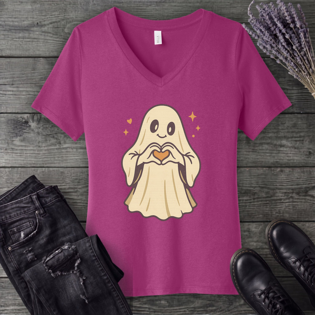 Ghost Heart Hands V-Neck T-Shirt