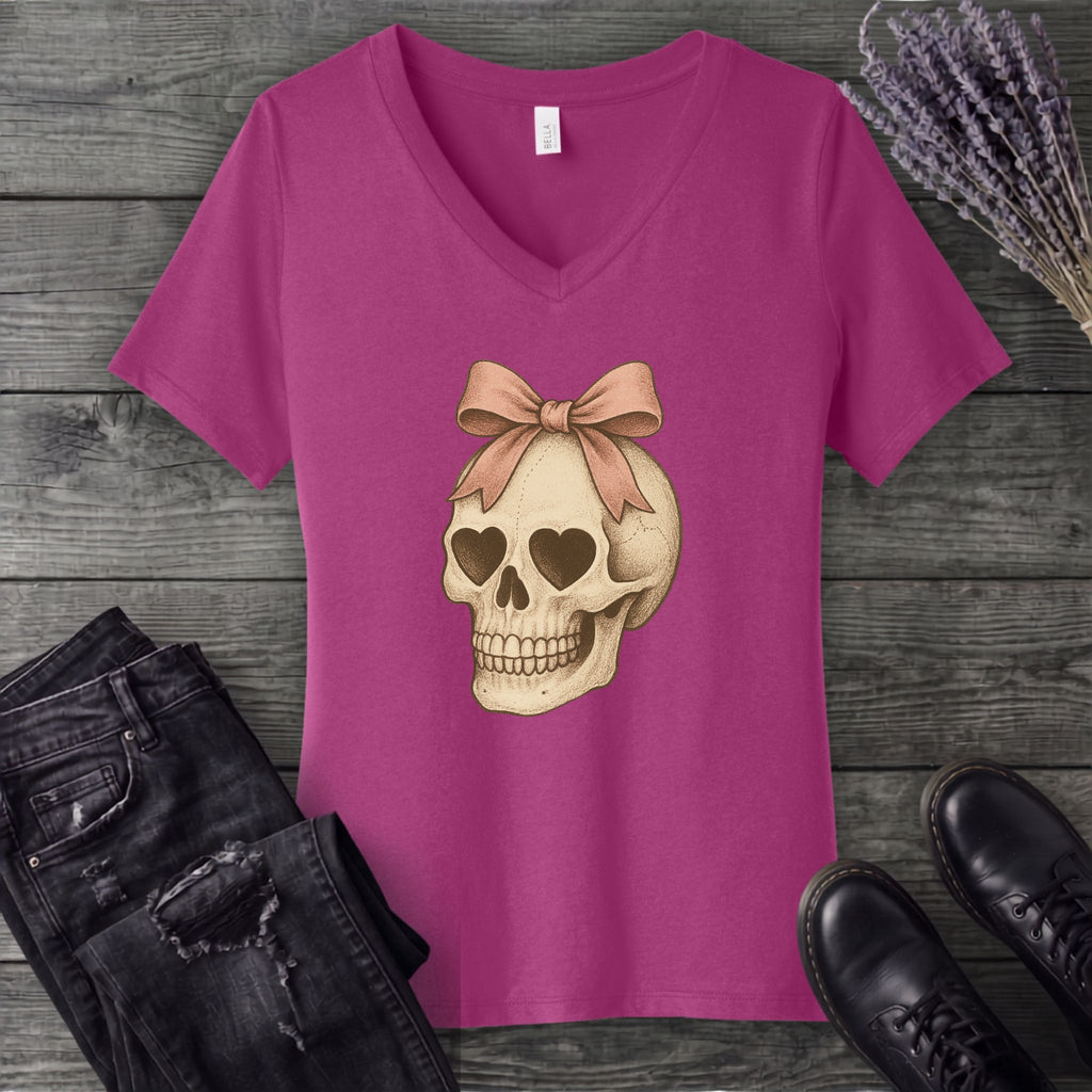 Coquette Skull V-Neck T-Shirt