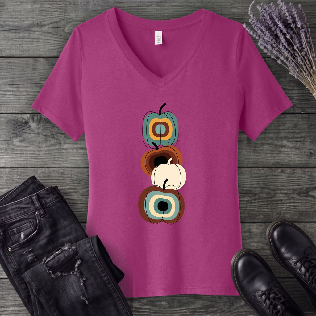 Mid Century Pumpkins V-Neck T-Shirt