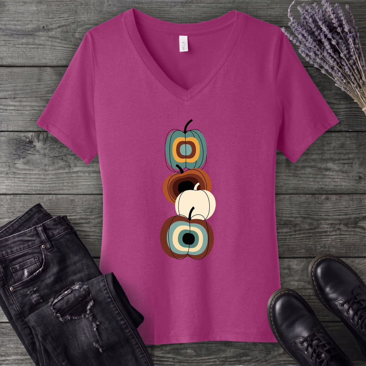 Mid Century Pumpkins V-Neck T-Shirt