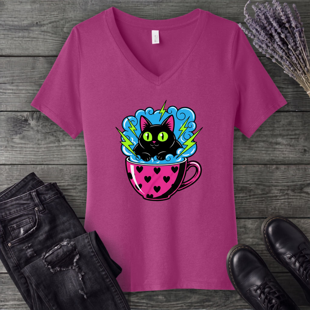 Cat Heart Mug Y2k 90s V-Neck T-Shirt