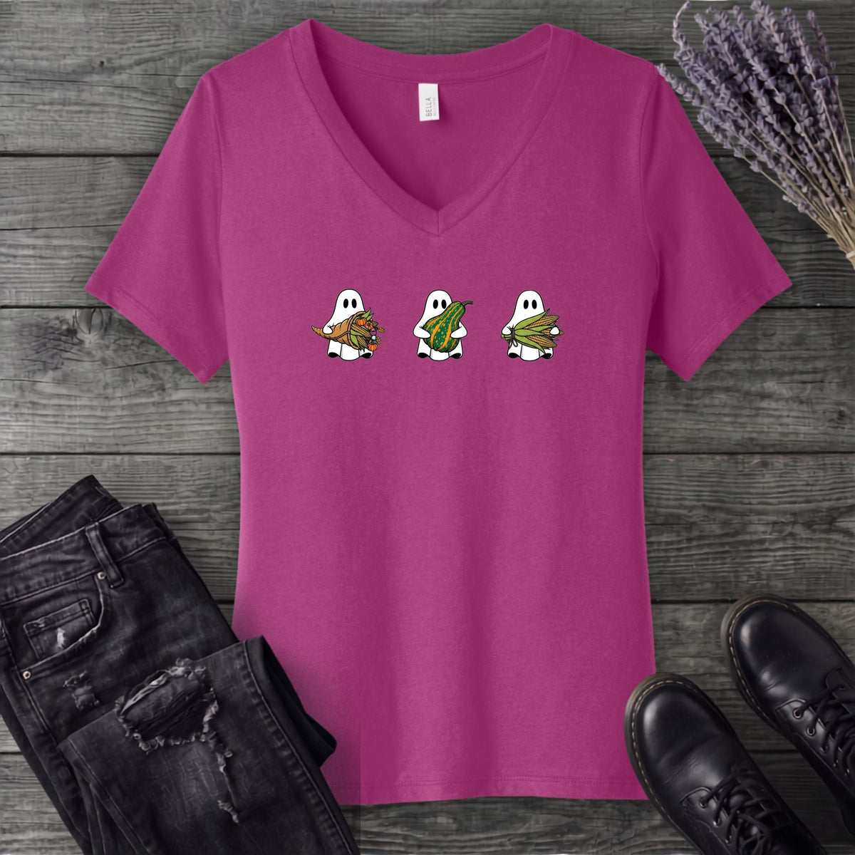 Ghosts Autumn Gourds V-Neck T-Shirt