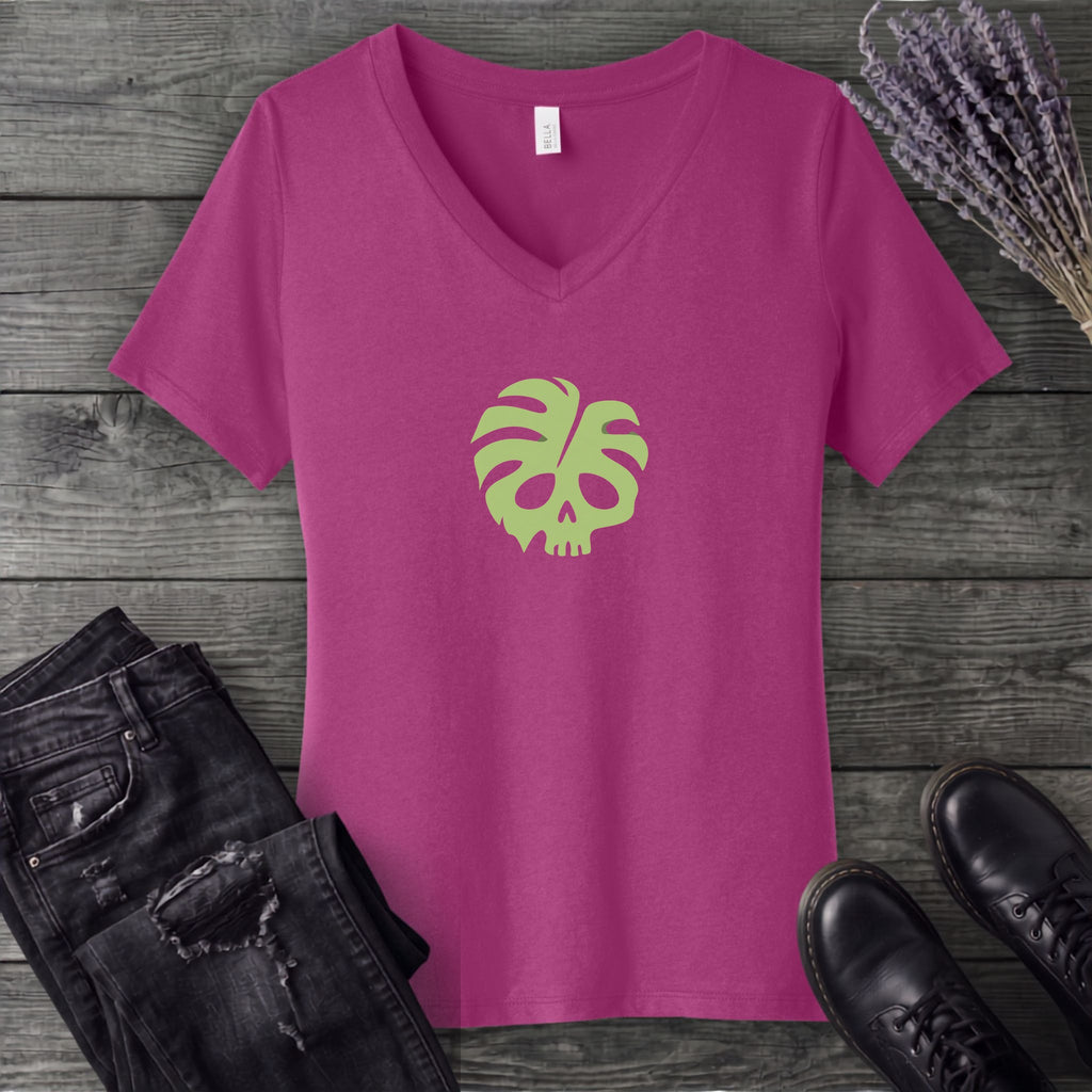 Monstera Skull V-Neck T-Shirt