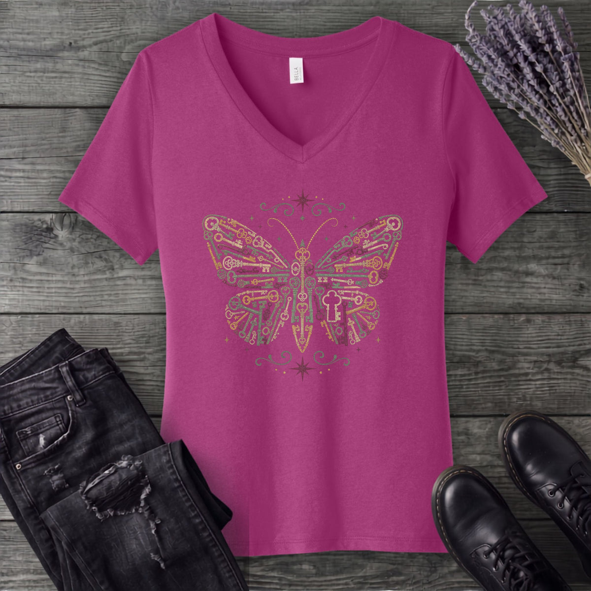 Butterfly Keys V-Neck T-Shirt