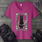 Cat Skull Card V-Neck T-Shirt