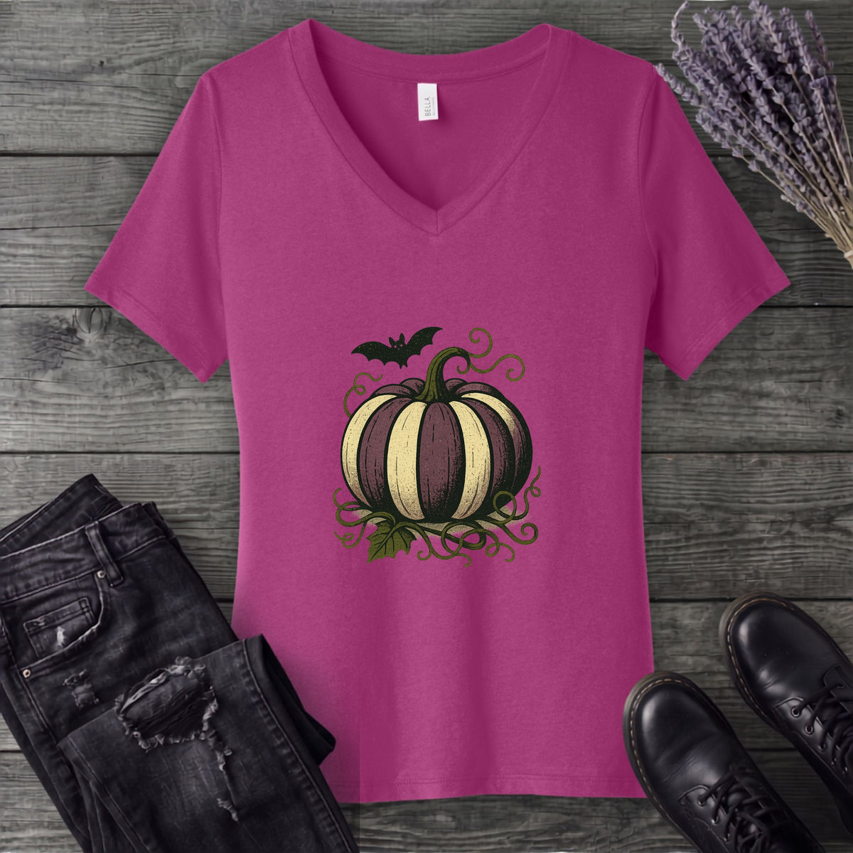 Striped Pumpkin V-Neck T-Shirt