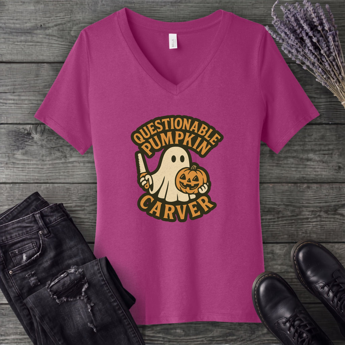 Questionable Pumpkin Carver V-Neck T-Shirt