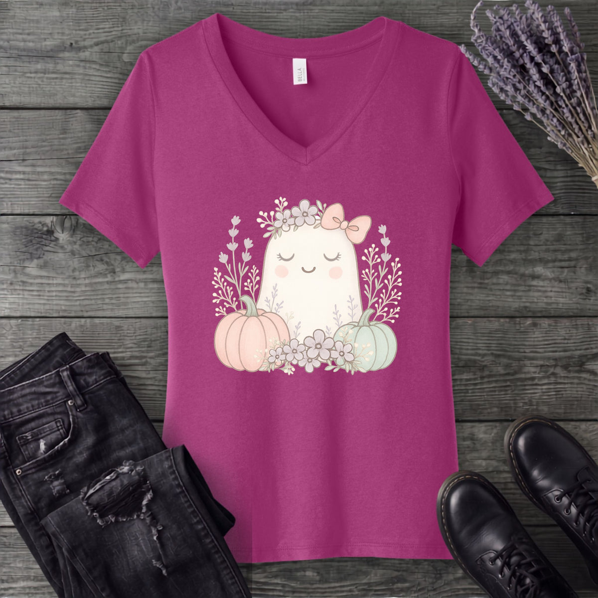Boho Coquette Ghost V-Neck T-Shirt