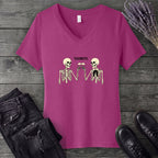 Thankful Toasting Skeletons V-Neck T-Shirt