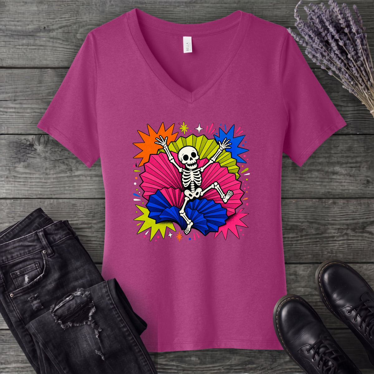 Festive Skeleton V-Neck T-Shirt