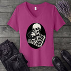 Skeleton Dachshund Hug V-Neck T-Shirt
