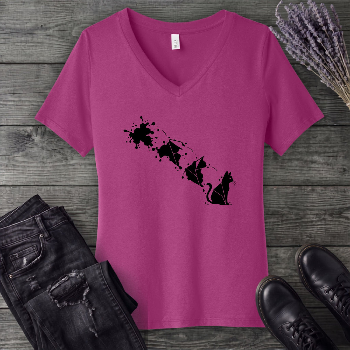 Inkblot Cat V-Neck T-Shirt