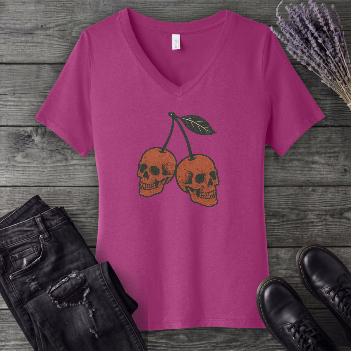 Skull Cherries V-Neck T-Shirt