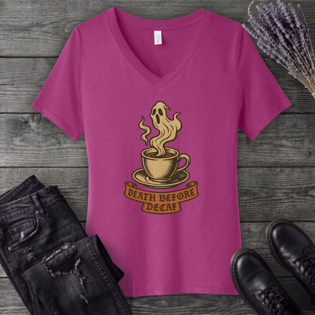 Death Before Decaf V-Neck T-Shirt