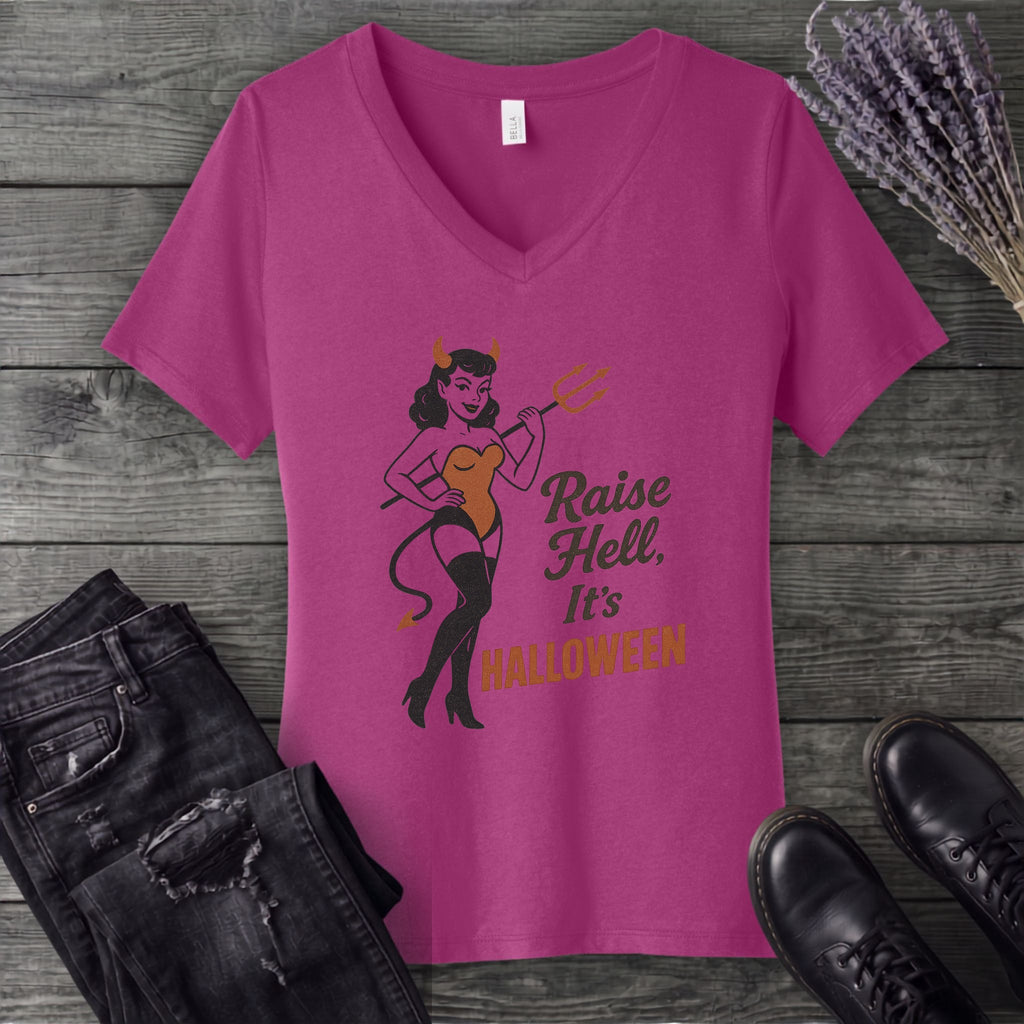 Raise Hell Its Halloween V-Neck T-Shirt