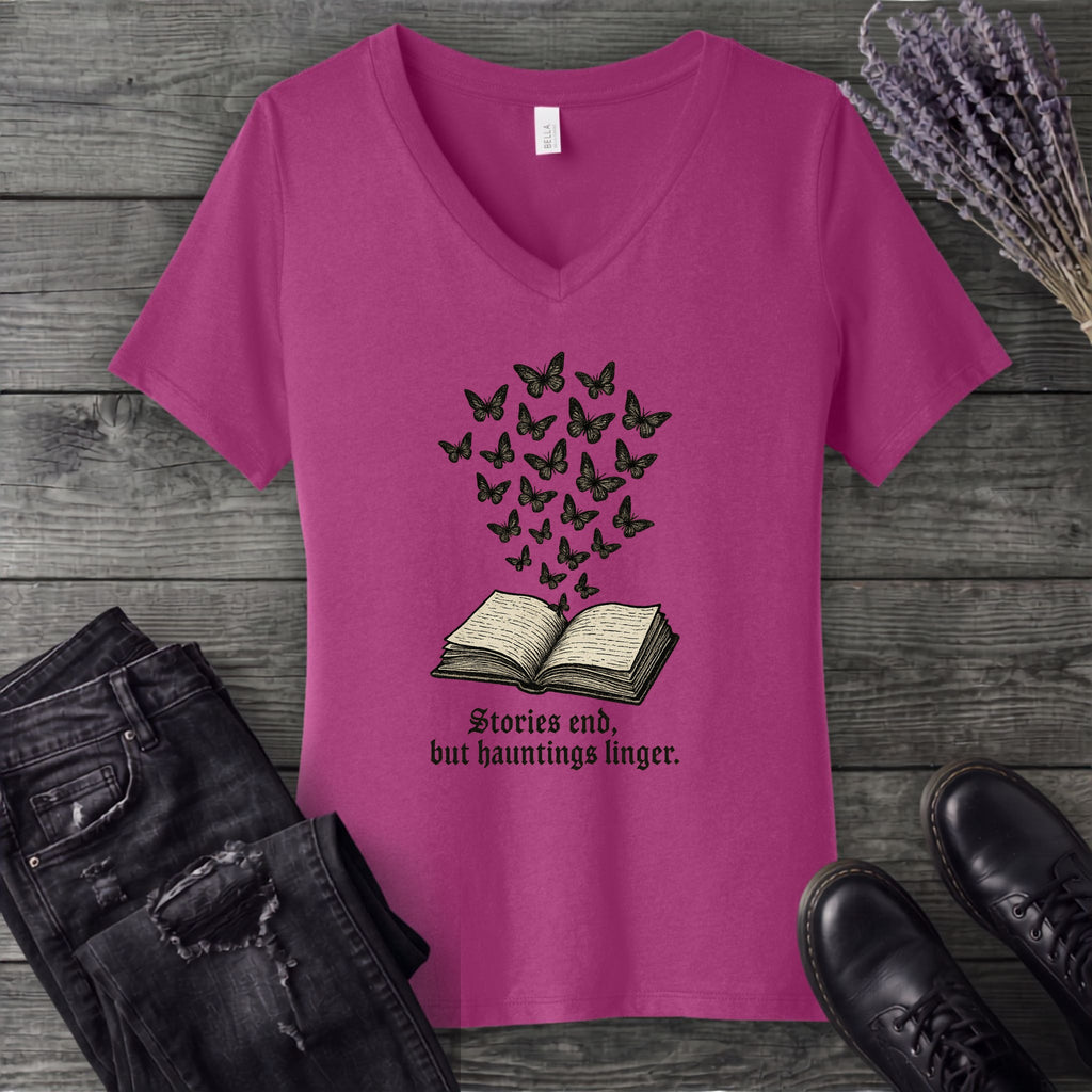 Stories End But Hautings Linger V-Neck T-Shirt