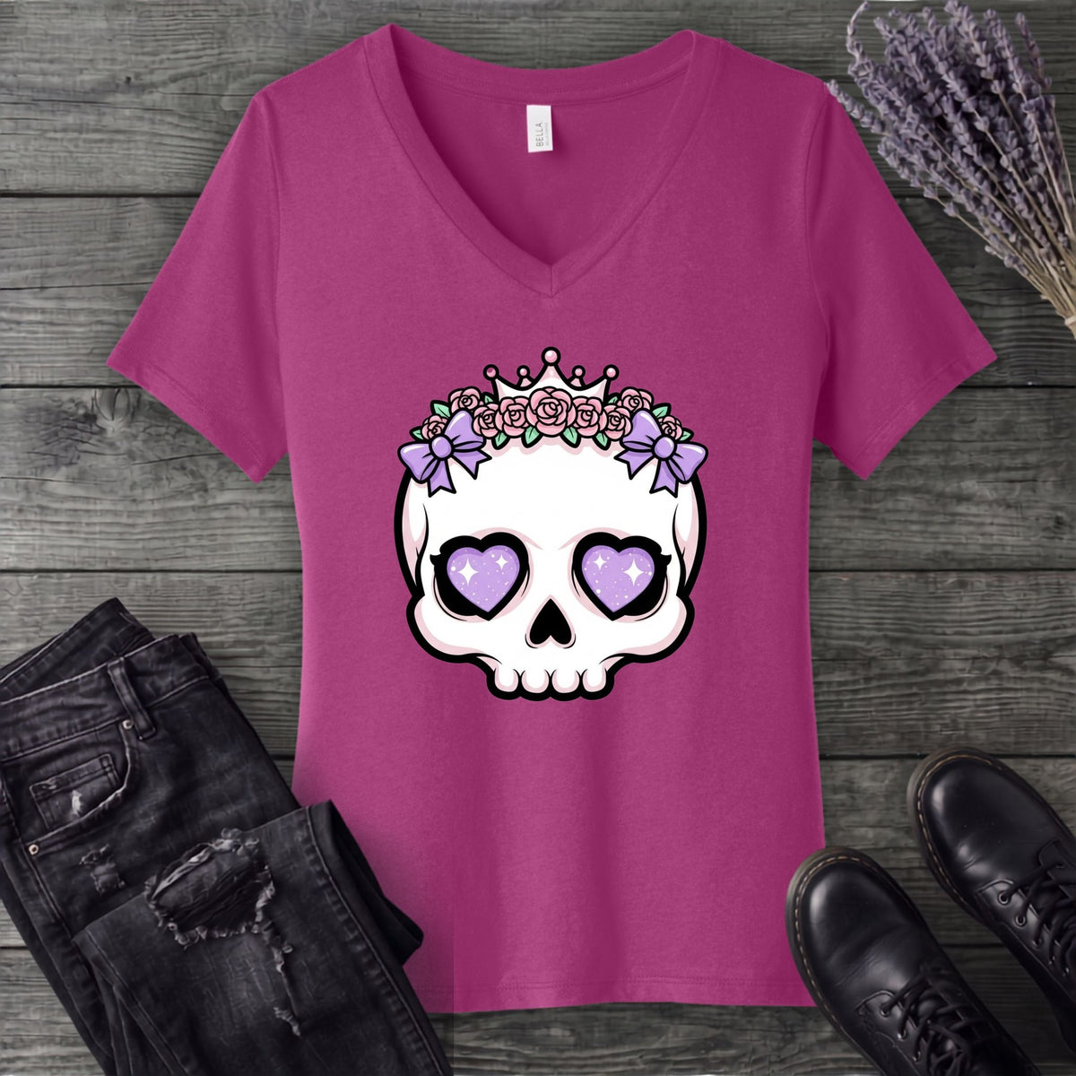 Cute Princess Skull V-Neck T-Shirt