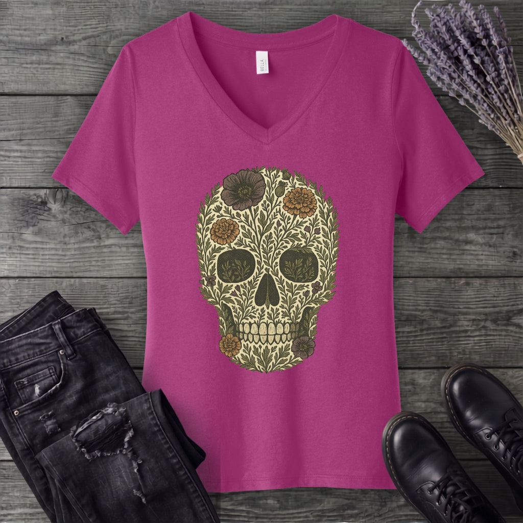 Wildflower Skull V-Neck T-Shirt