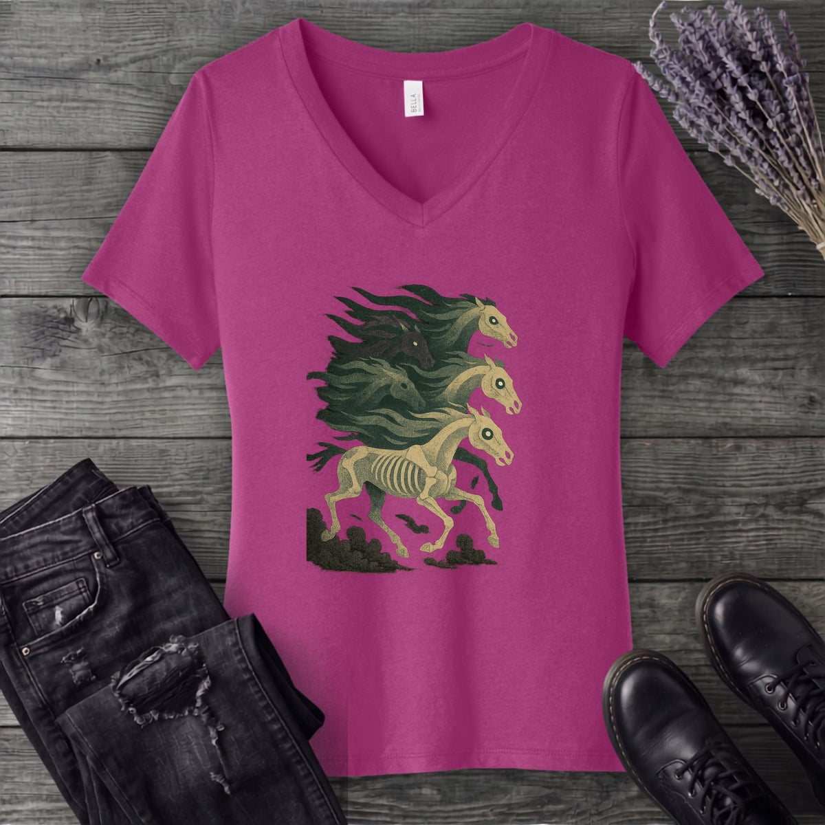 Stampeding Ghost Horses V-Neck T-Shirt