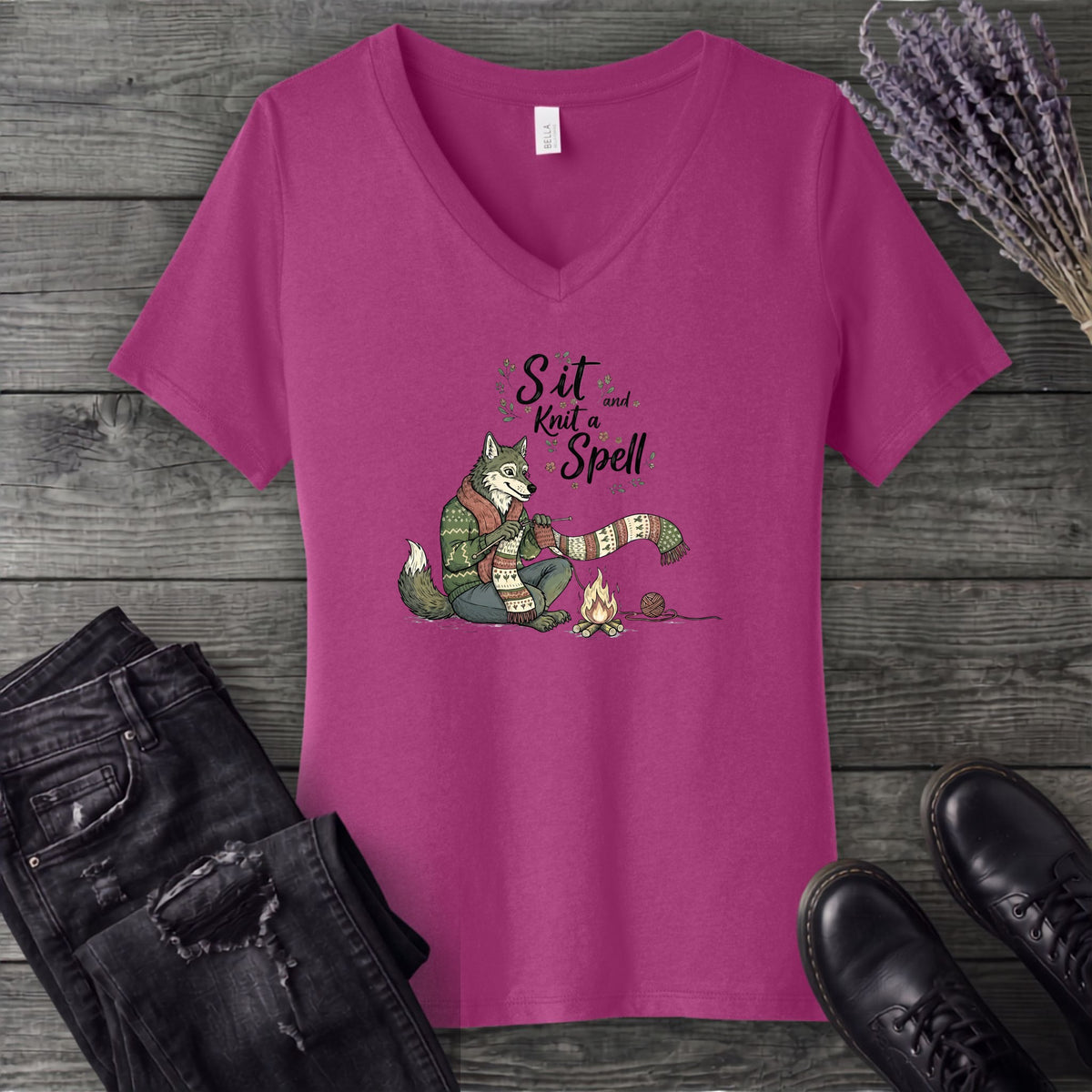 Sit And Knit A Spell V-Neck T-Shirt