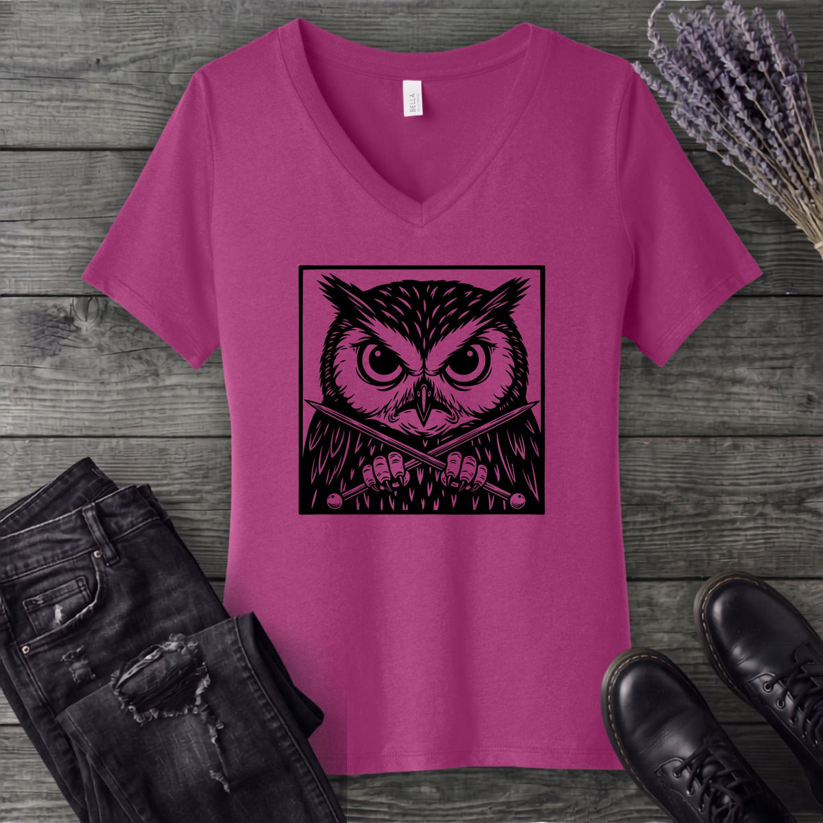 Owl Knitter V-Neck T-Shirt