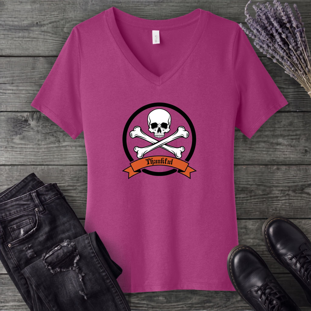 Thankful Crossbones V-Neck T-Shirt