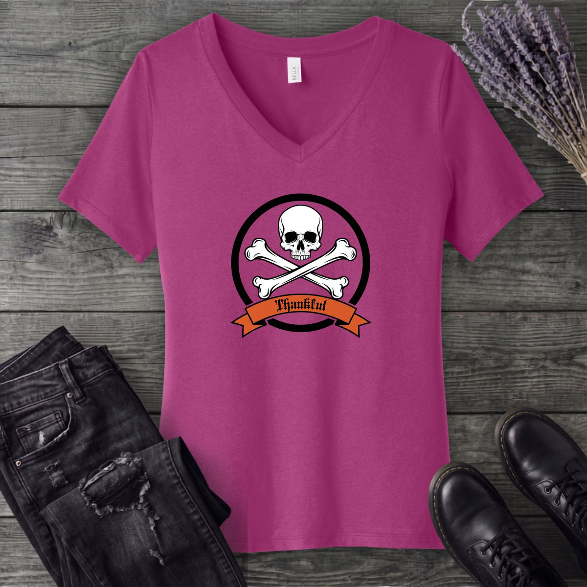 Thankful Crossbones V-Neck T-Shirt