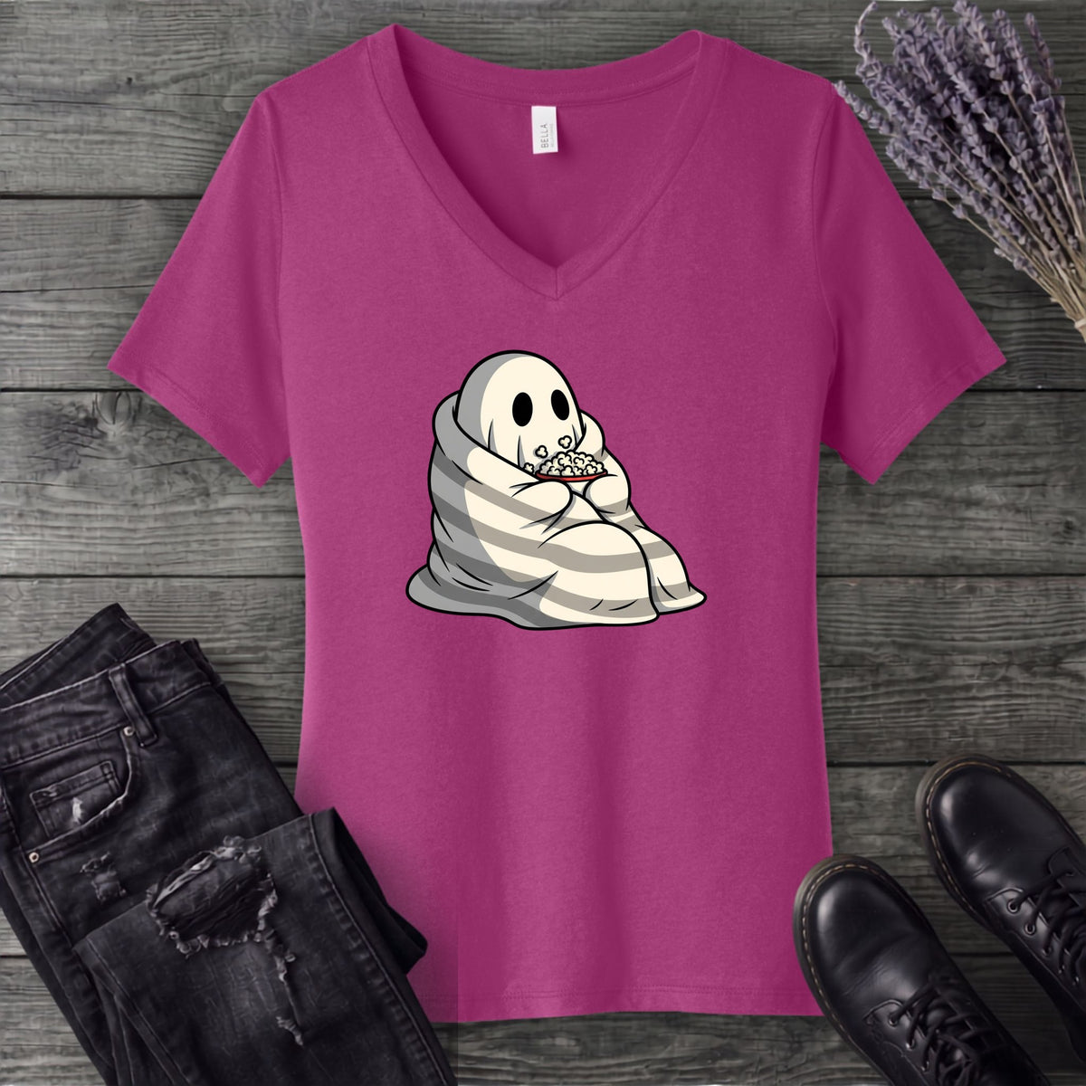 Movie Night Ghost V-Neck T-Shirt
