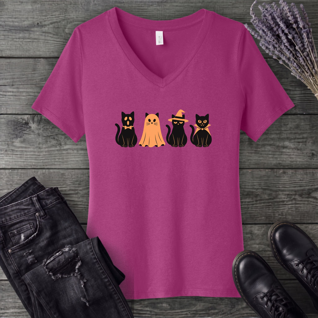 Black Cat Costume Party V-Neck T-Shirt