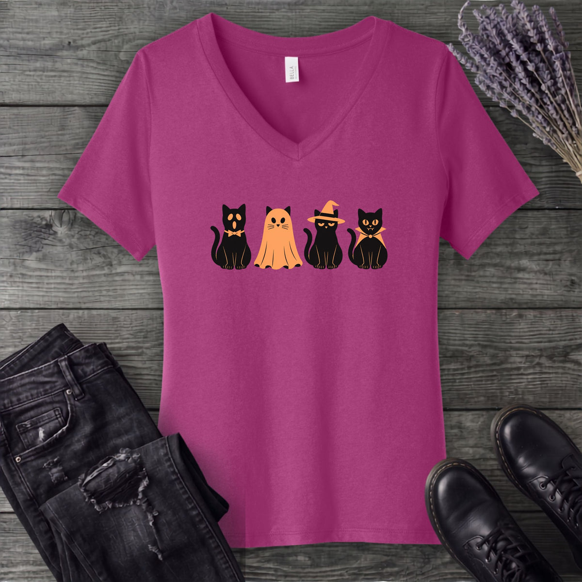 Black Cat Costume Party V-Neck T-Shirt