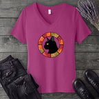 Black Cat Autumn Medallion V-Neck T-Shirt