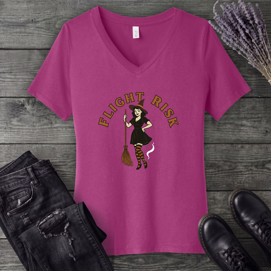 Witch Flight Risk V-Neck T-Shirt