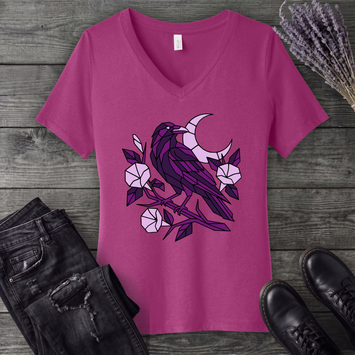 Geometric Crow V-Neck T-Shirt