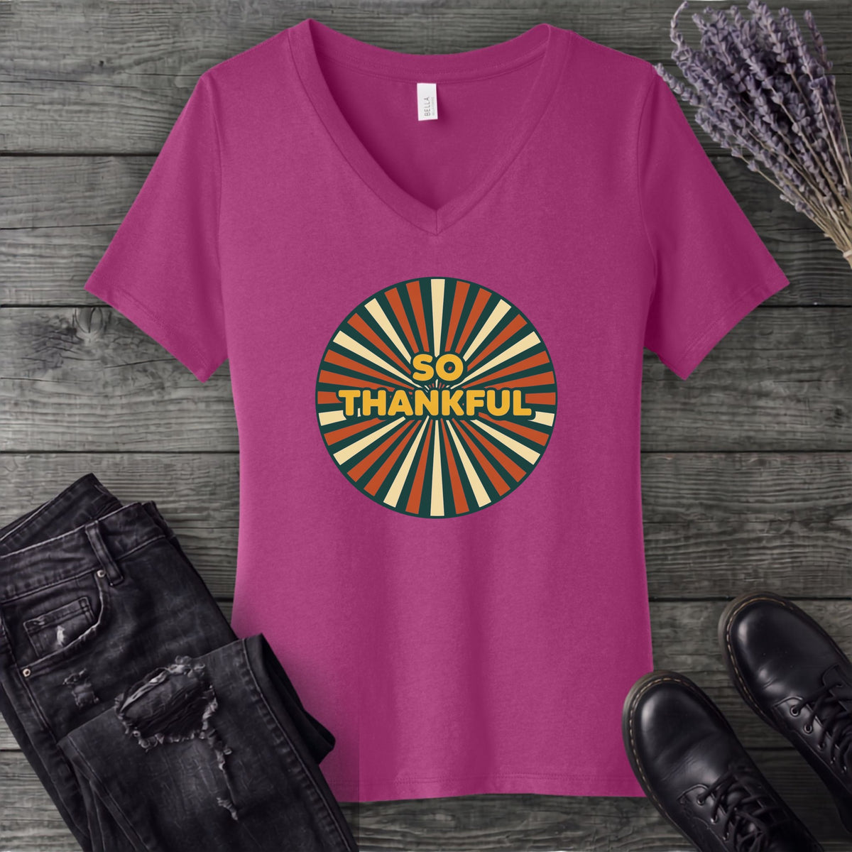 So Thankful Sunburst V-Neck T-Shirt