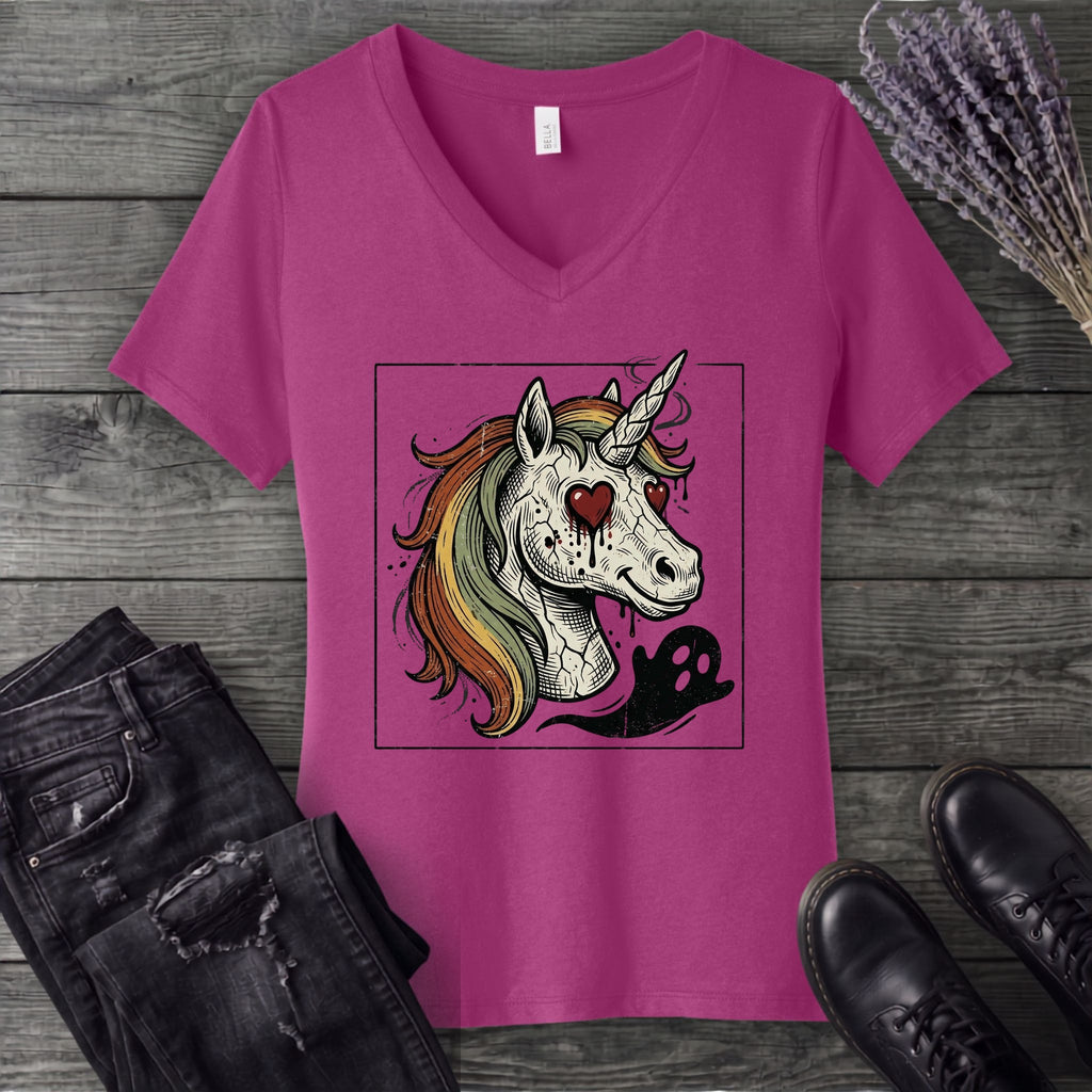 grunge zombie unicorn V-Neck T-Shirt