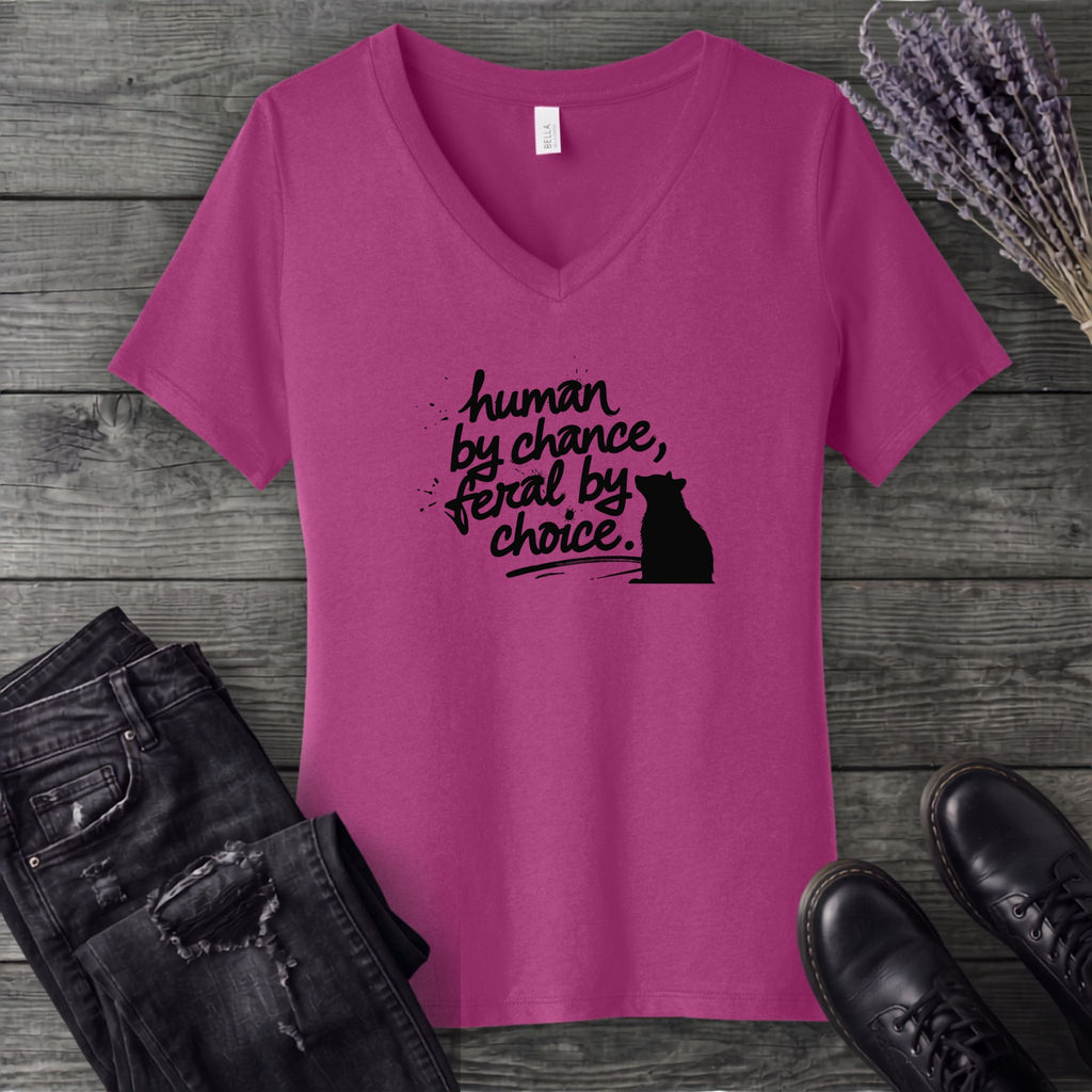 Human By Chance Feral By Choice V-Neck T-Shirt