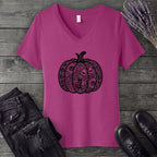 Linocut Pumpkin V-Neck T-Shirt