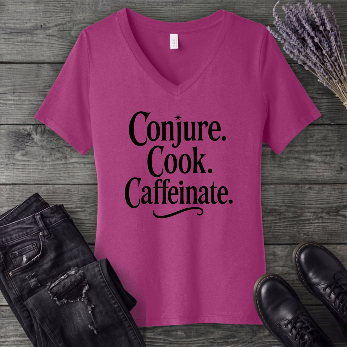 Conjure Cook Caffeinate V-Neck T-Shirt