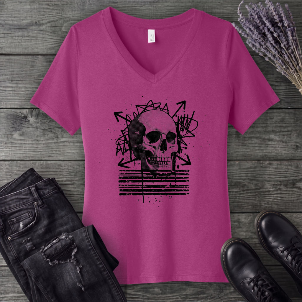 Grunge Skull V-Neck T-Shirt