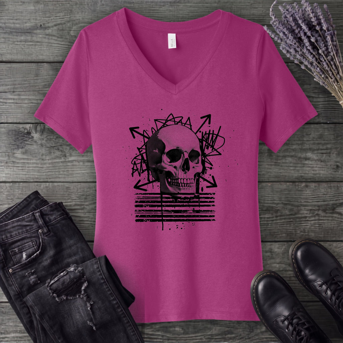 Grunge Skull V-Neck T-Shirt